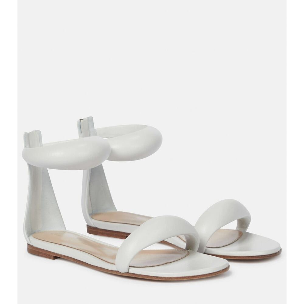 GIANVITO ROSSI Bijou 05 White Nappa Leather Ankle Strap Flat Sandals 40 $875